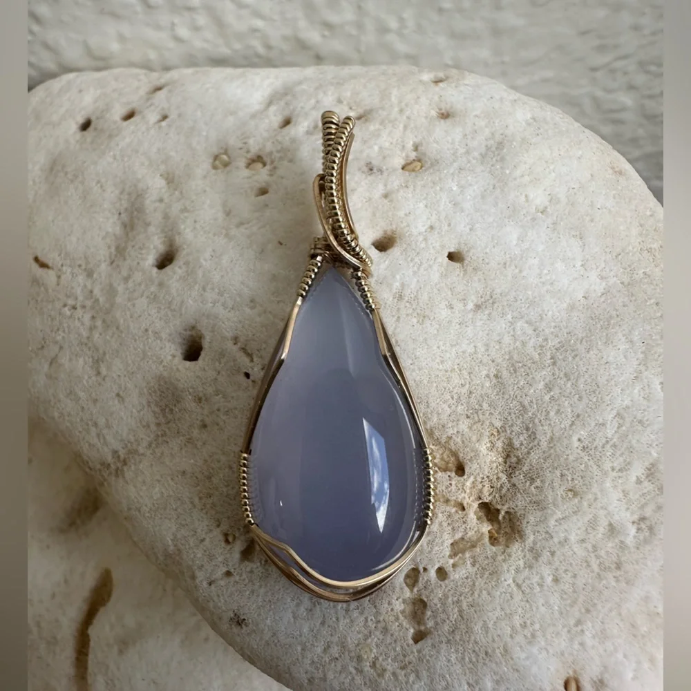 14k Gold Filled Namibian Chalcedony Gemstone Necklace Pendant